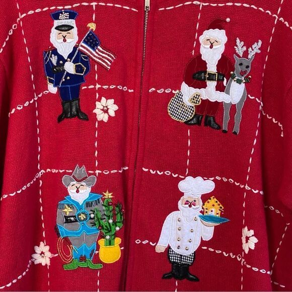 Victoria Jones Vintage Embroidered Embellished Santa Xmas Cardigan Sweater Sz 2X - Picture 3 of 16